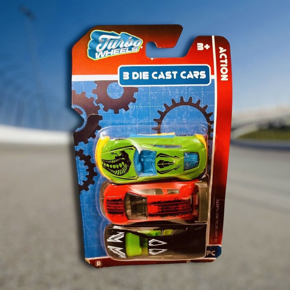 Turbo Wheels 1:64 Green, Red, Black Diecast Race Cars! NEW!